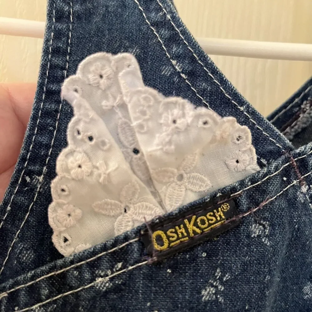 Vintage Oshkosh B'gosh Floral Overalls Handkerchief Pocket Blue Girls Size 2T